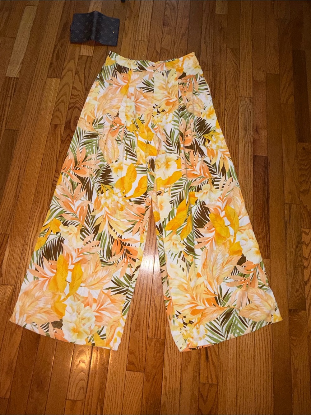 Tropical Floral Wide-Leg Pants - Yellow & Peach